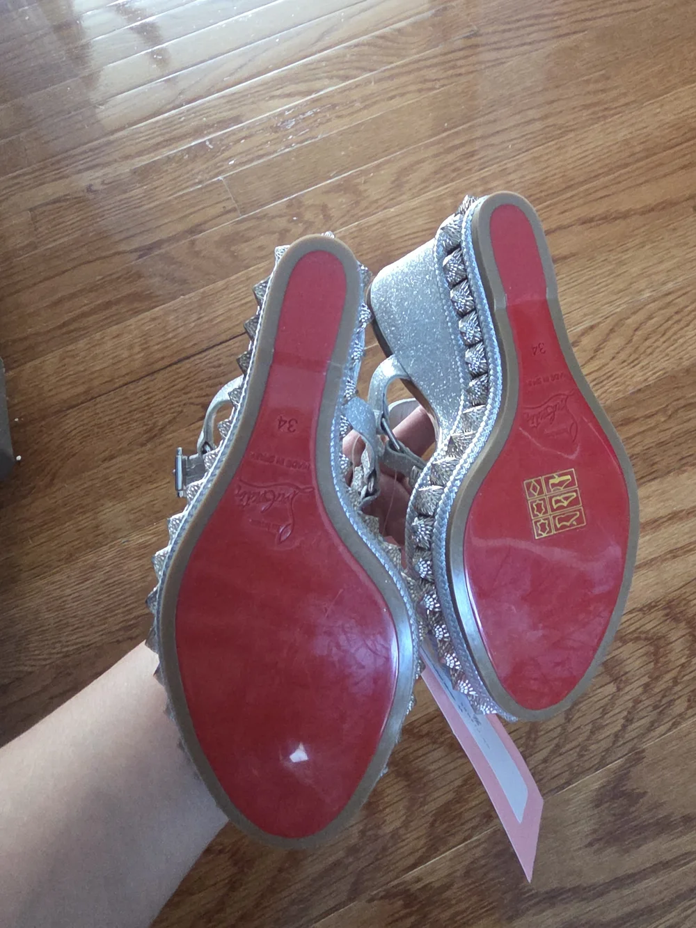 Christian Louboutin Silver Metallic Studded Wedge Sandals